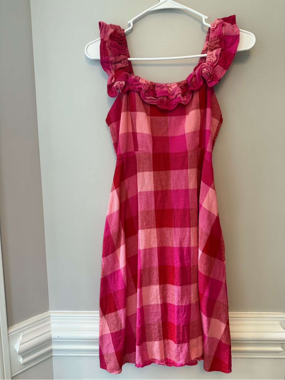 Kate Spade Linen Blend Ruffle Smoked Red/Pink Shoulder Dress Size XS